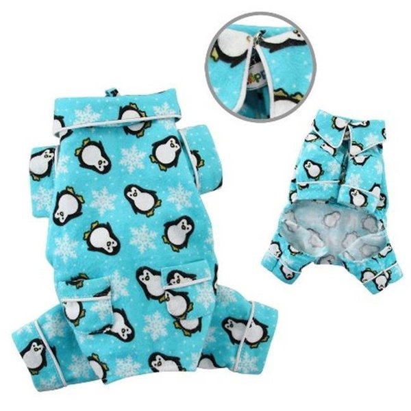 Klippo Pet Klippo Pet KBD057MZ Penguins & Snowflake Flannel Pajamas With 2 Pockets; Turquoise - Medium KBD057MZ